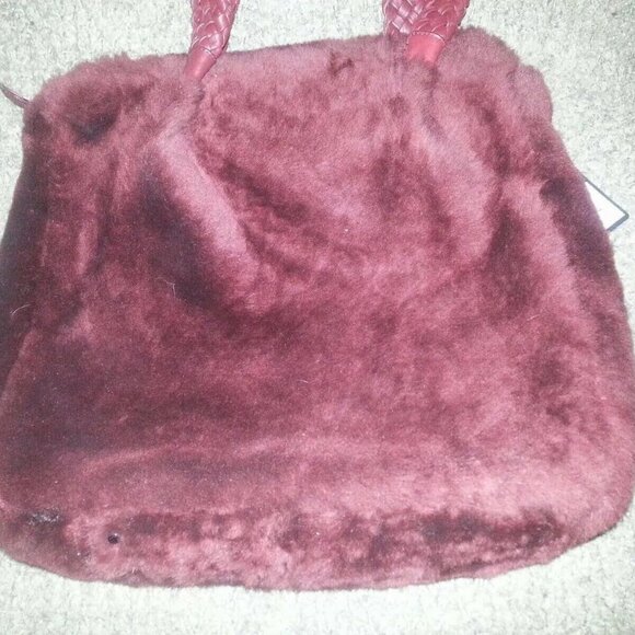 Large FALOR-FALORNI Shearling Tote-Genuine Leather With Lamb Fur. Burgundy. NWT - Picture 4 of 8